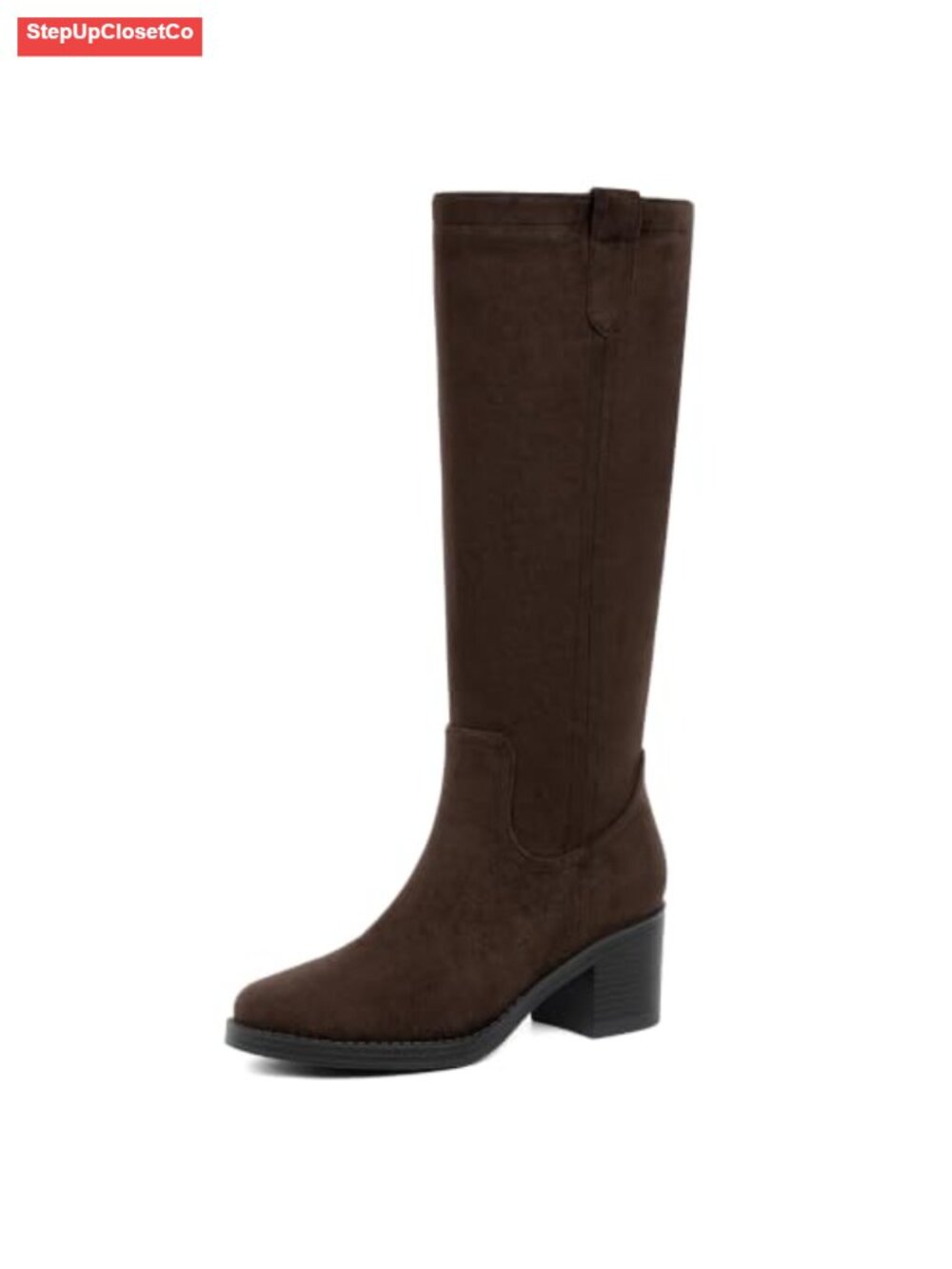 Knee High Boots Faux Suede Chunky Low Heel Round Toe Tall